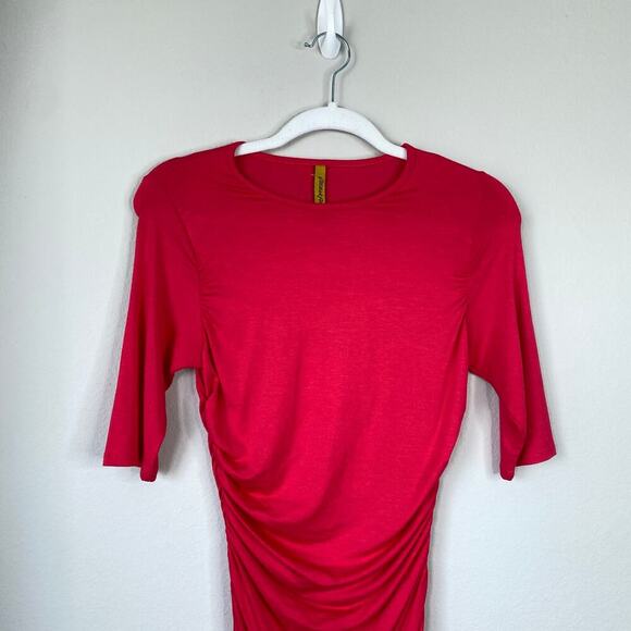 RACHEL PALLY Ruched T-Shirt Dress Red Jersey Knit Size Medium Casual - Picture 3 of 7
